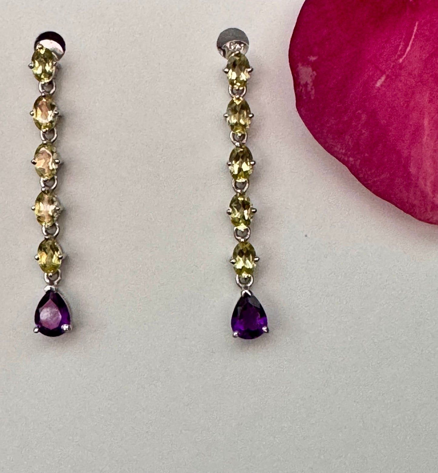 Lemon topaz pendant with Amethyst drop earrings