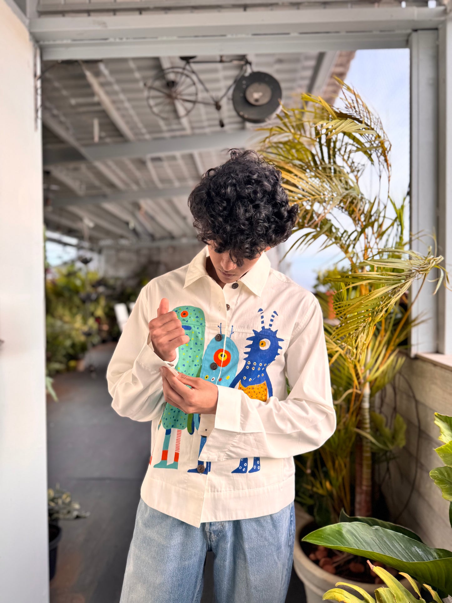 Handpainted quirky creatures shirt