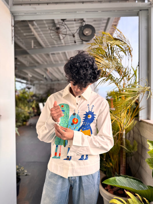 Handpainted quirky creatures shirt
