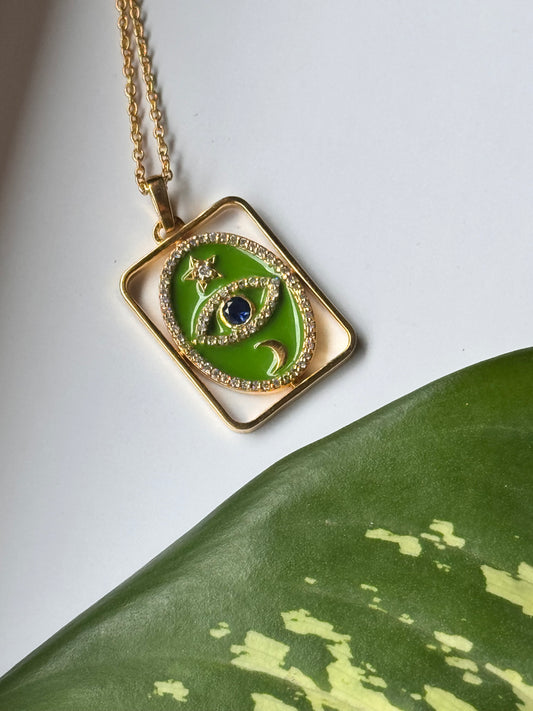Celestial gaze pendant with chain